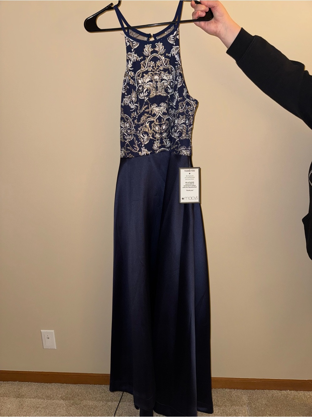 Speechless Navy and Silver Lace Evening Dress